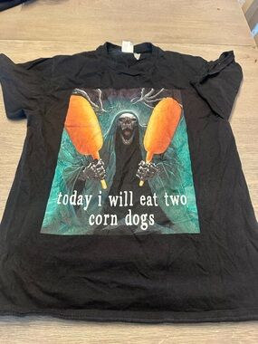 Black Graphic Tee with Corn Dog Design